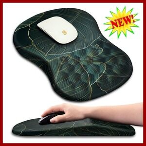 Ergonomic Mouse Pad Wrist Rest Memory Gel Green Leaf Gold Office Gaming NEW